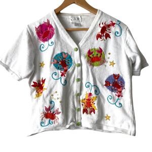 vintage crop knit top cardigan size M sea theme